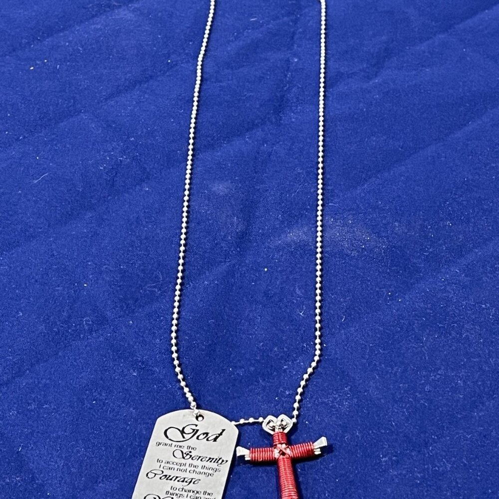 Serenity Prayer Dog Tag & Nail Cross Necklace Christian Faith Gift - Picture 2 of 8